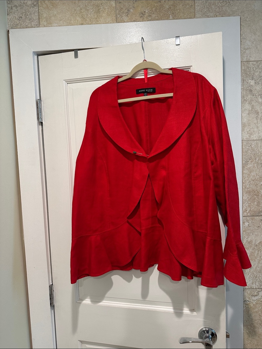 Anne Klein Red Ruffle Front Jacket